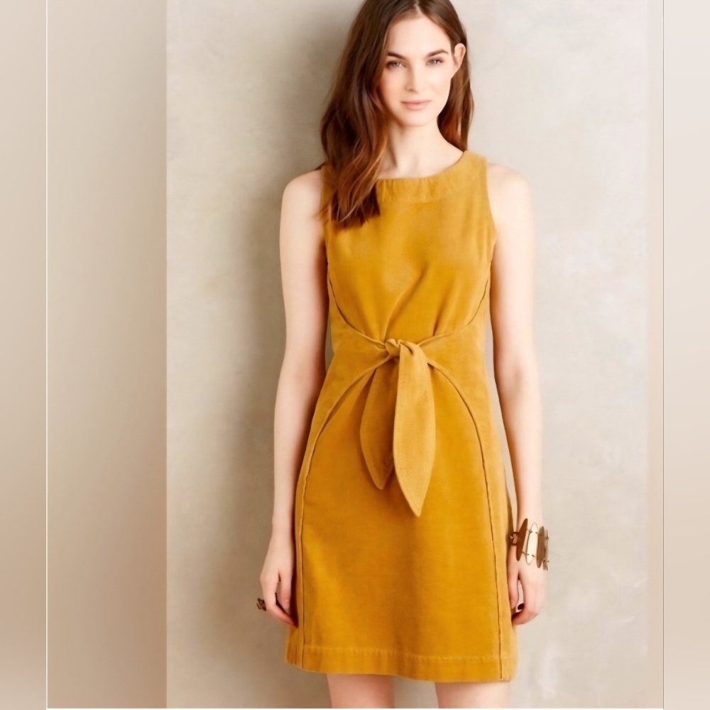 Holding Horses Anthropologie Stretch Corduroy  Dress, Yellow, Size 2